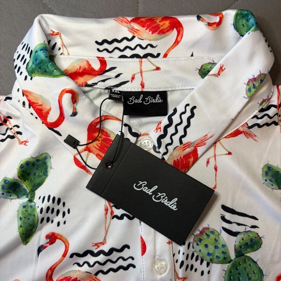 Bad Birdie NWT Sleeveless Golf Polo Shirt Flock With Me Sz XXL Cacti Flamingos - Picture 5 of 6
